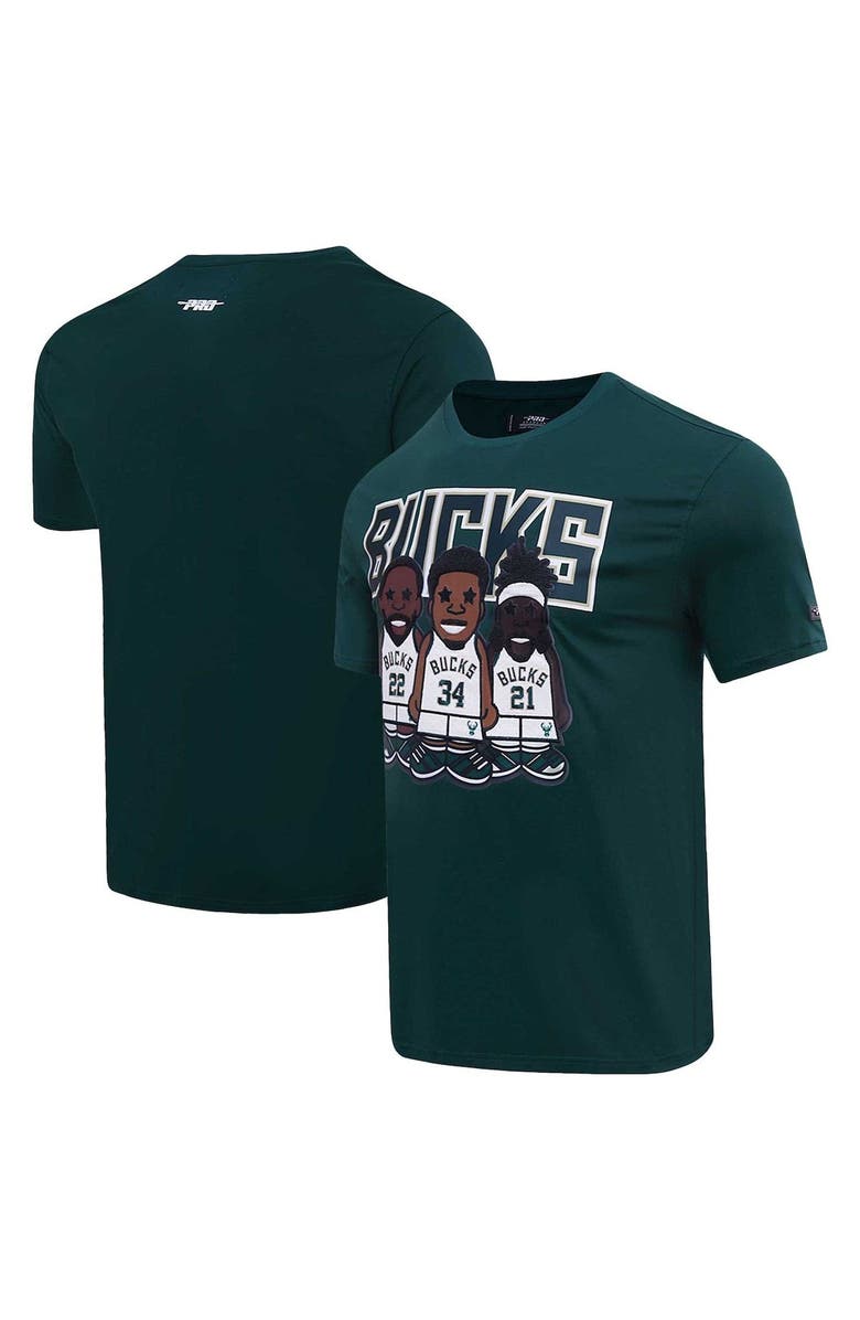 PRO STANDARD Men's Pro Standard Giannis Antetokounmpo, Jrue Holiday, Khris Middleton Hunter Green Milwaukee Bucks Multi Lineup T-Shirt, Main, color, Hunter Green