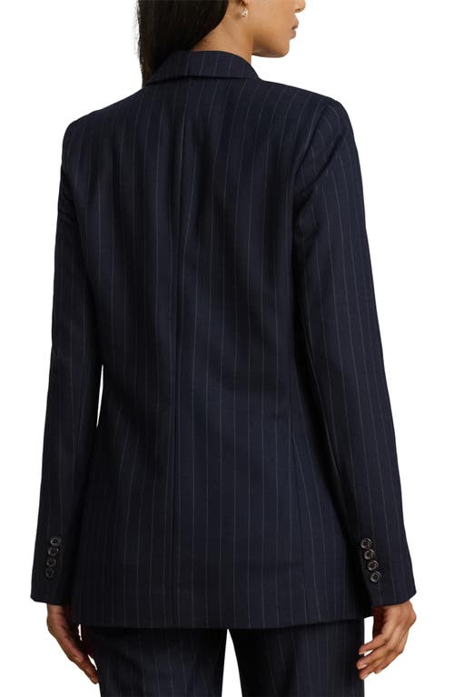 Ralph Lauren Womens Suiting Ryen Double Breasted Pinstripe Twill Blazer 0 22w In Blue