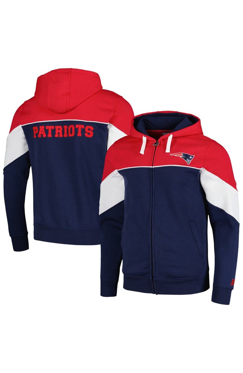STARTER Men's Starter Navy/Red New England Patriots Running Back Full-Zip Hoodie, Main, color, Navy