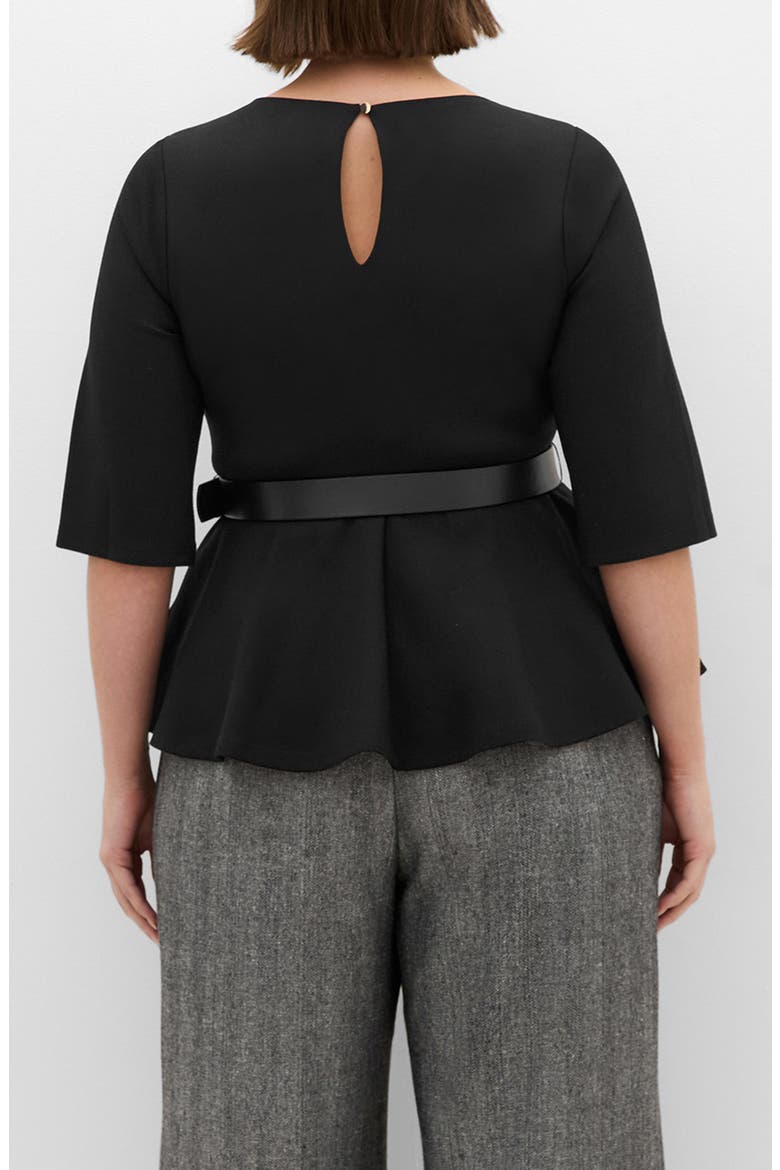 Paige Belted Peplum Top, Alternate, color, BLACK
