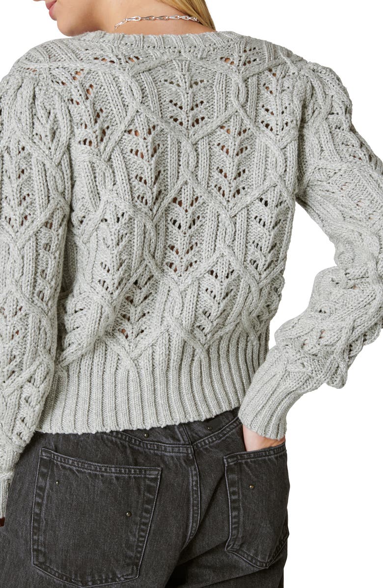 Lucky Brand Metallic Thread Cotton Blend Cable Cardigan, Alternate, color, Light Heather Gray