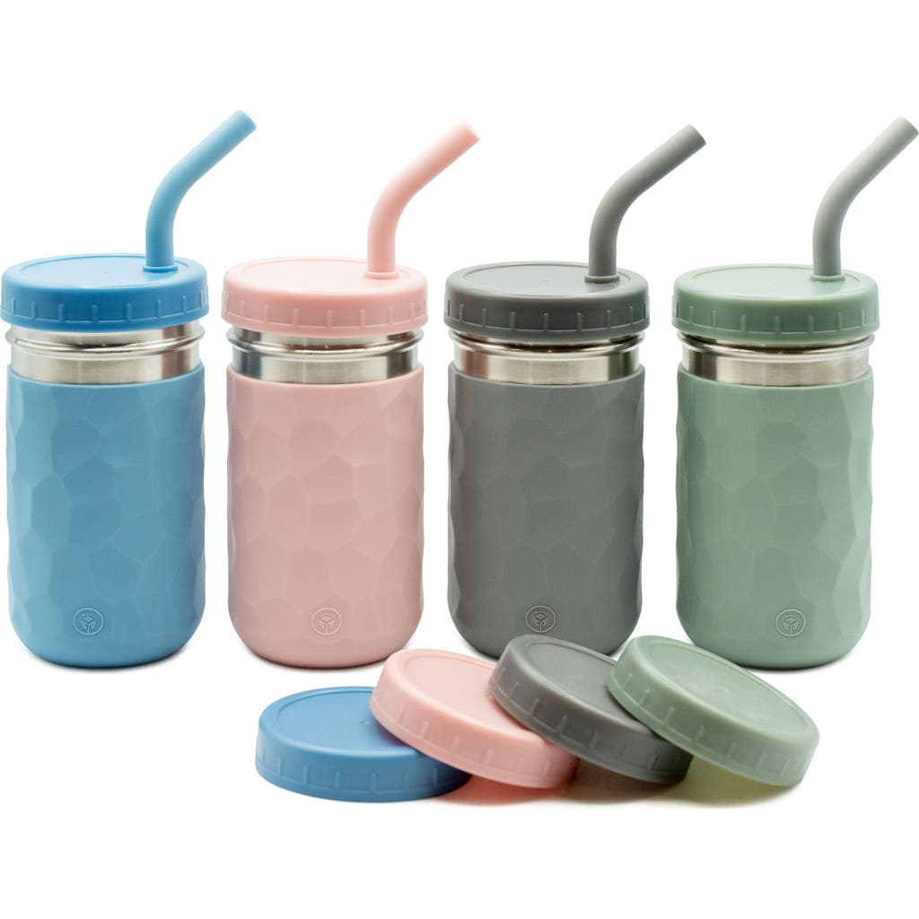 WeeSprout 2-in-1 Drinking Cups for Kids, Durable Stainless Steel Tumblers, Set of 4 in Green/pink/blue/grey (12 Oz)  product