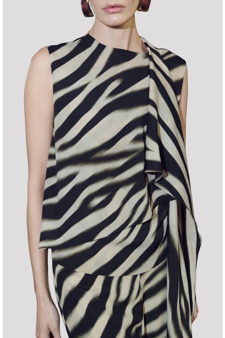 Zebra Stripe Tie Neck Top, Main, color, BLACK