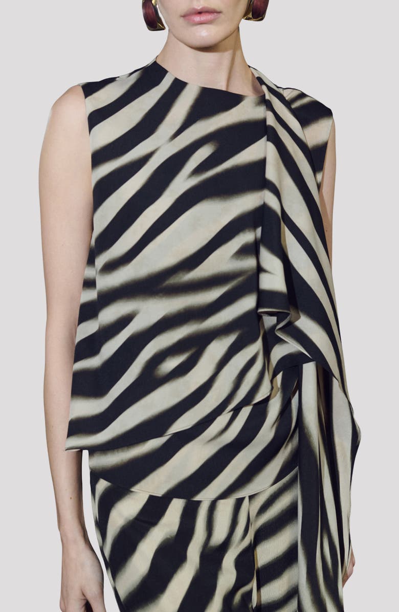 MANGO Zebra Stripe Tie Neck Top, Main, color, Black