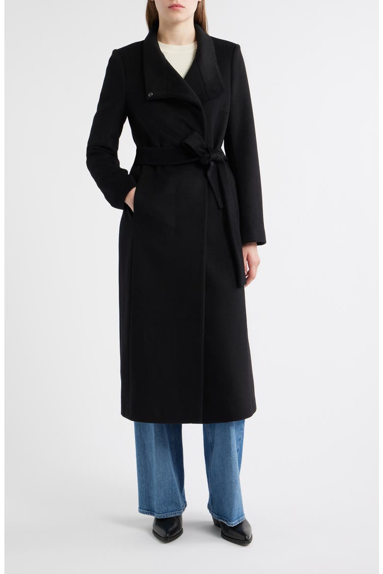 Stand Collar Wrap Coat, Main, color, BLACK