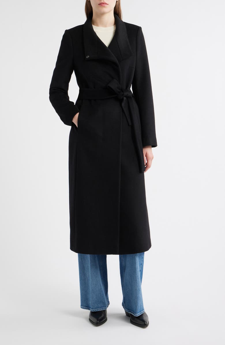 Sam Edelman Stand Collar Wrap Coat, Main, color, Black