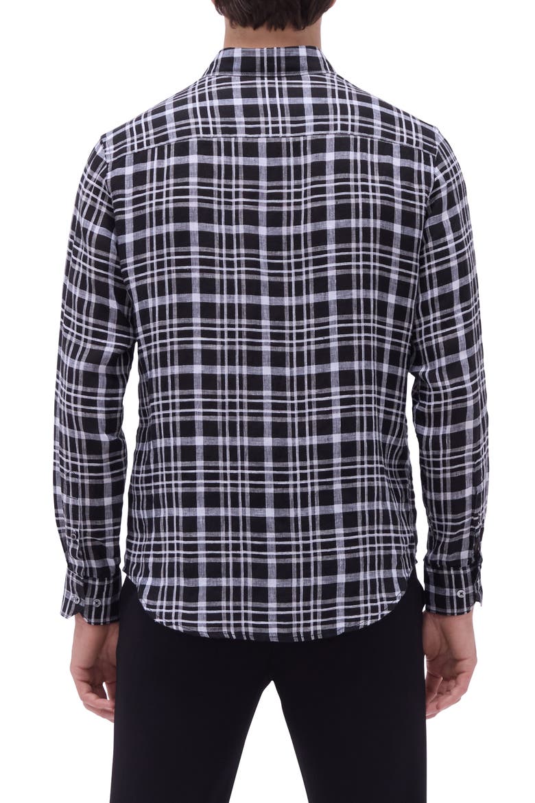 Julian Plaid Linen Button-Up Shirt, Alternate, color, BLACK