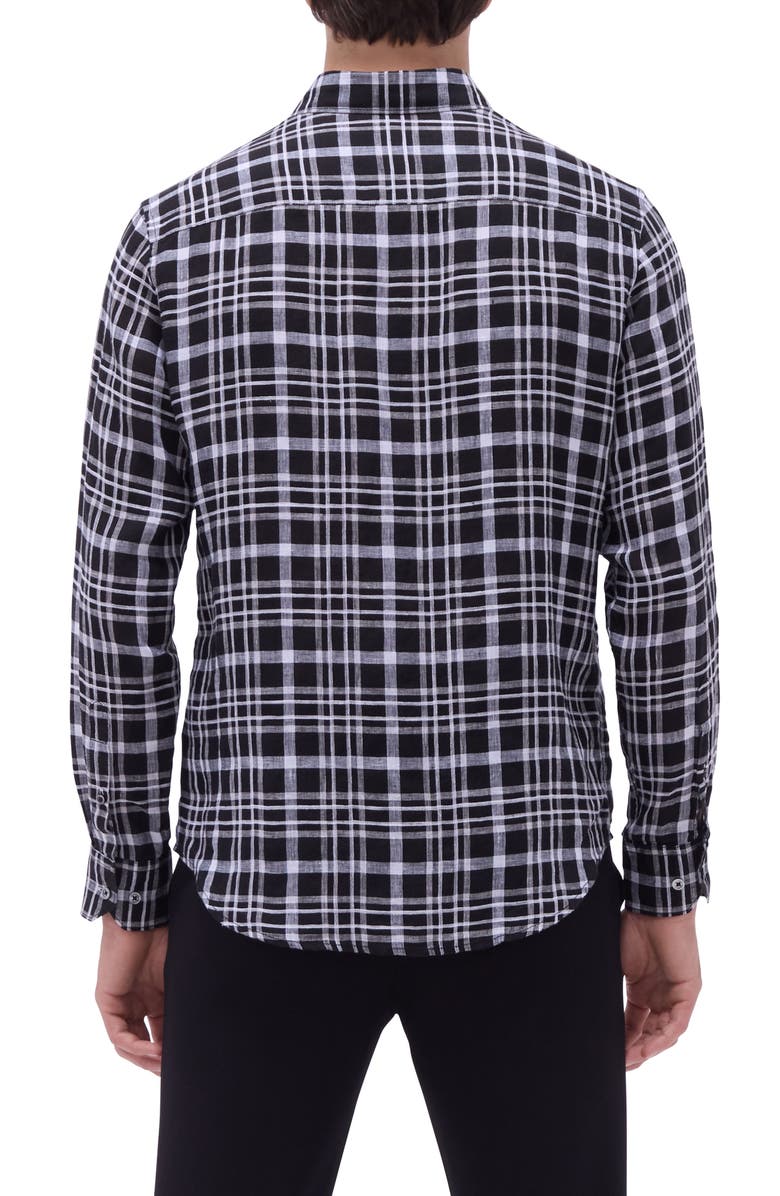 Bugatchi Julian Plaid Linen Button-Up Shirt, Alternate, color, Black