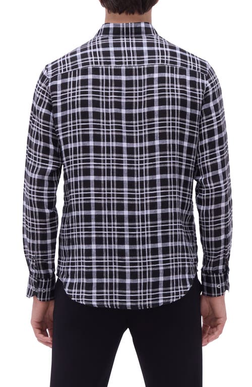 Bugatchi Julian Plaid Linen Button-up Shirt In Black
