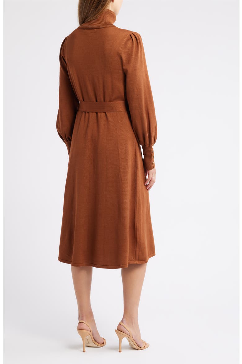 Turtleneck Long Sleeve Midi Dress, Alternate, color, BROWN
