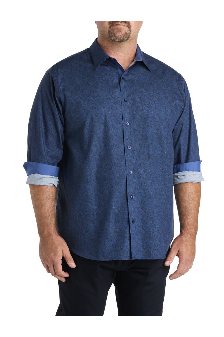 Big & Tall Tonal Paisley Sport Shirt, Main, color, NAVY