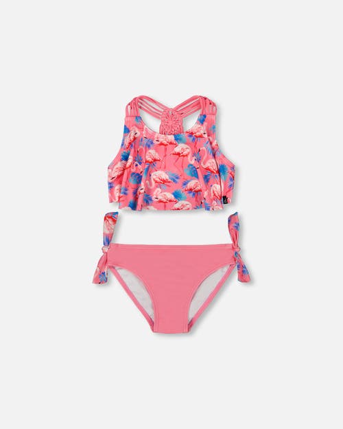 Deux Par Deux Little Girl's Printed Two-piece Swimsuit Candy Pink And Pink Flamingo In Candy Pink And Pink Flamingo