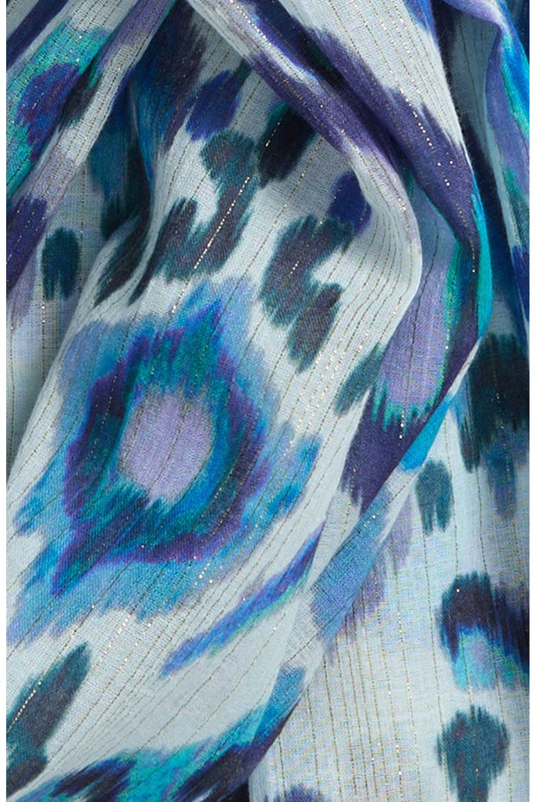 Metallic Ikat Floral Scarf, Alternate, color, SKY BLUE