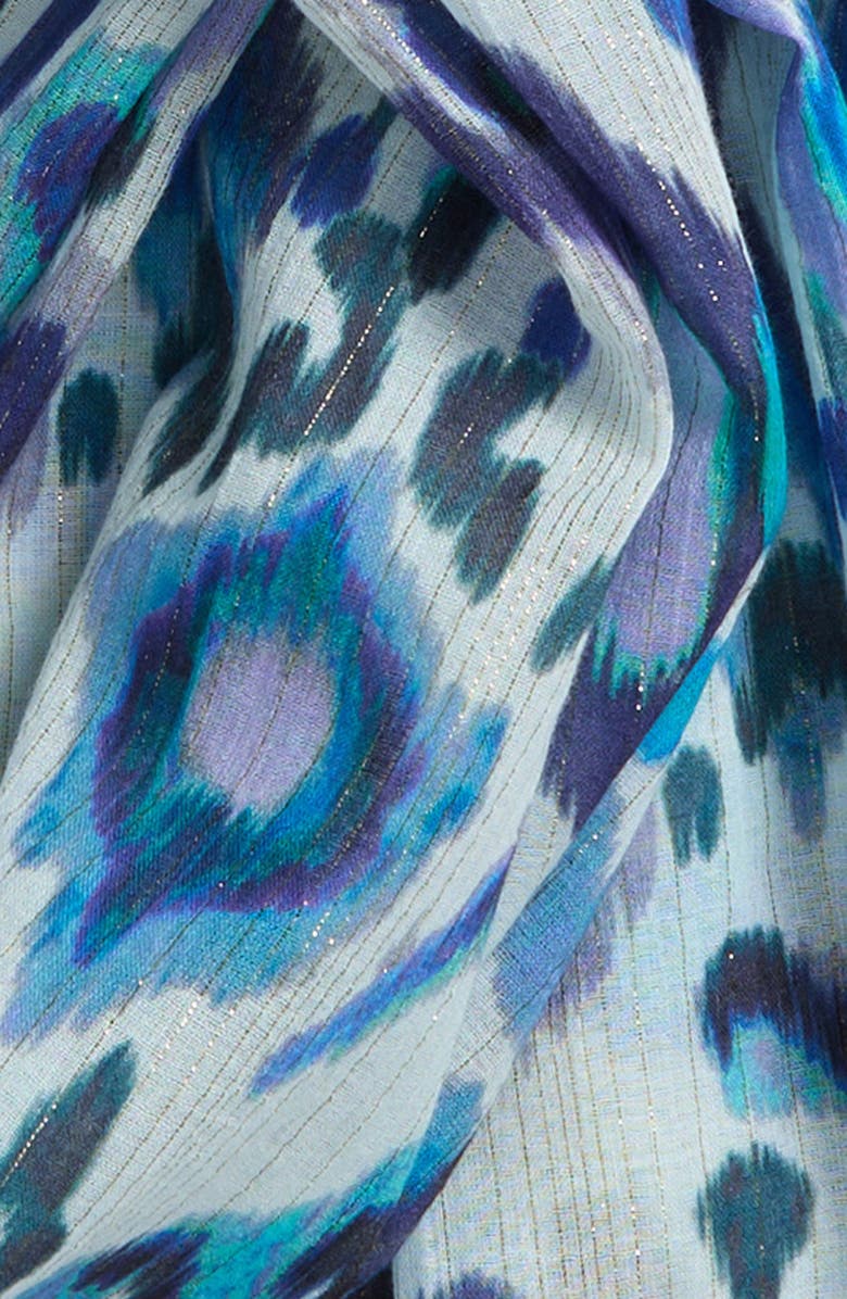 Echo Metallic Ikat Floral Scarf, Alternate, color, Sky Blue