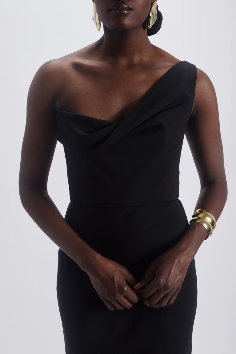 One Shoulder Draped Gown, Alternate, color, Black