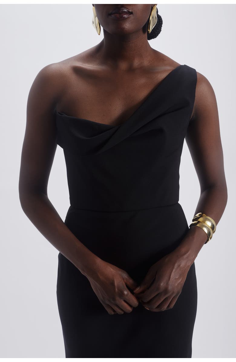 Amsale One Shoulder Draped Gown, Alternate, color, Black