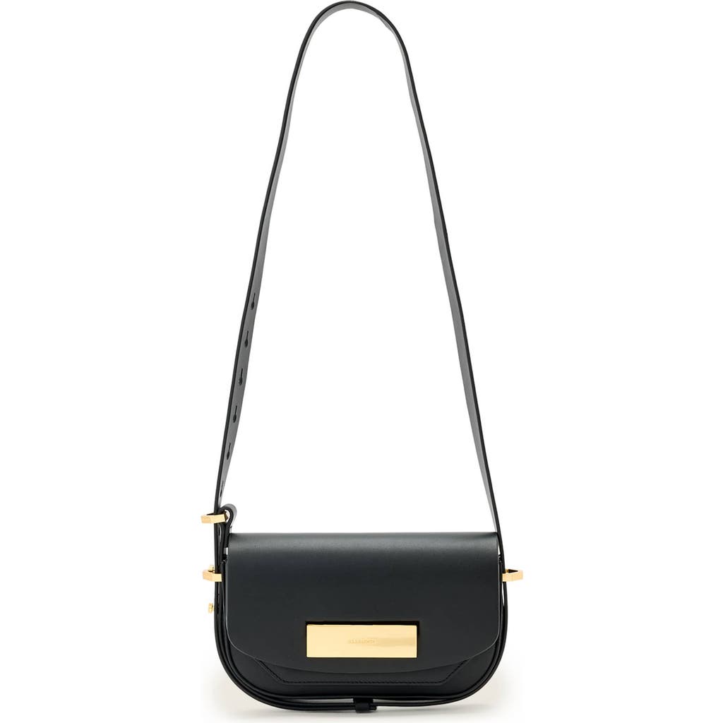 Allsaints Womens Black Etta Branded Leather Cross-body Bag In Black