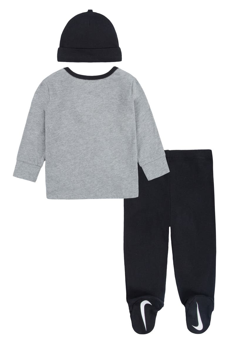 3-Piece Swoosh Shirt, Footie Pants & Beanie Set, Alternate, color, BLACK