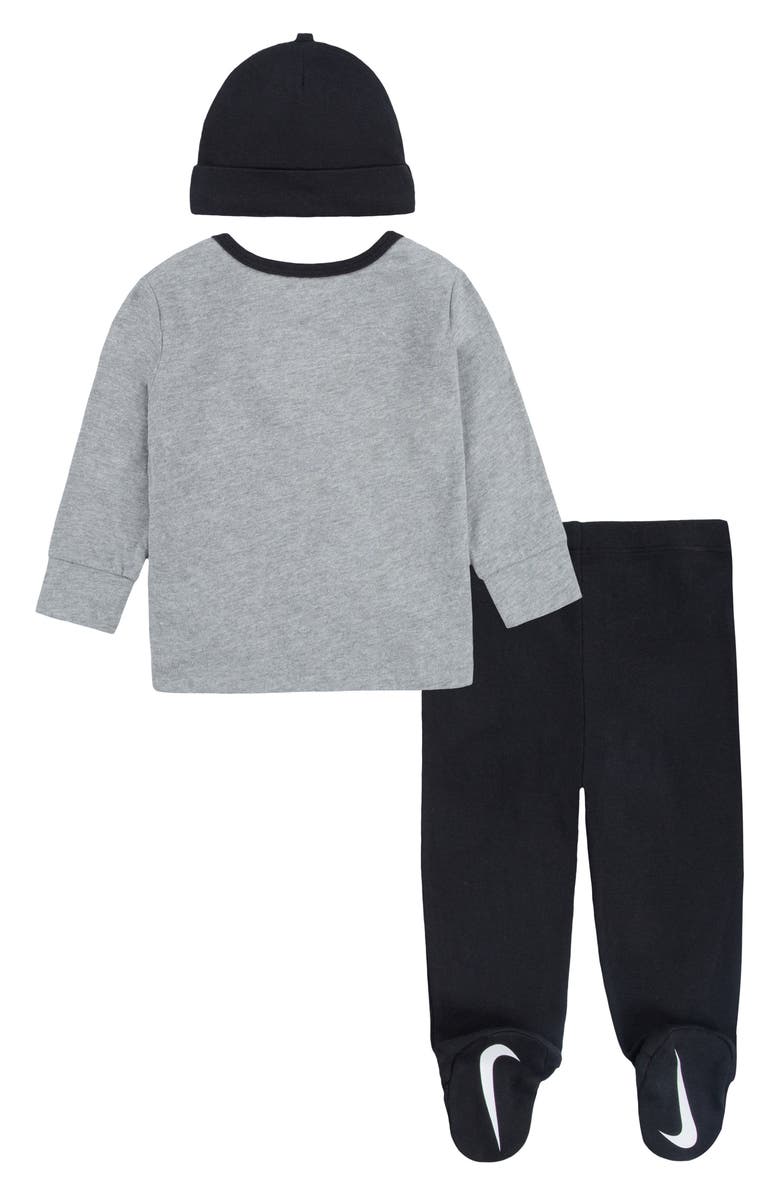Nike 3-Piece Swoosh Shirt, Footie Pants & Beanie Set, Alternate, color, Black