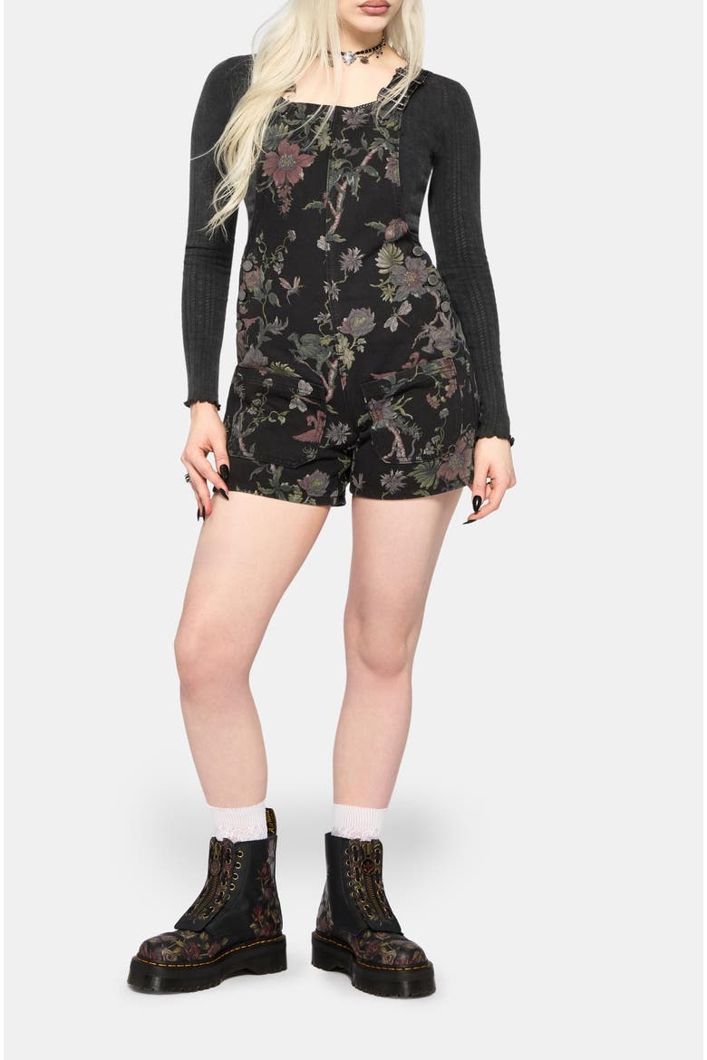 Poison Eden Print Denim Dungaree Overall, Alternate, color, Black