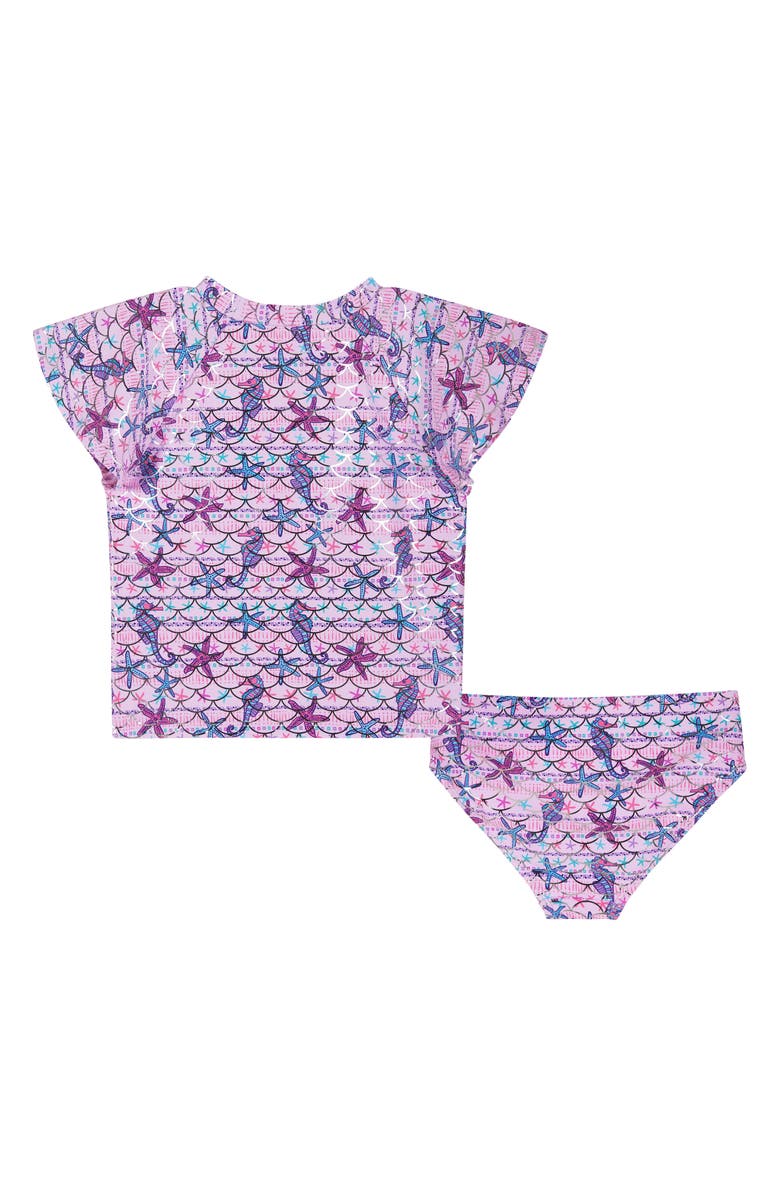 Andy & Evan Kids' Short Sleeve Two-Piece Rashguard Swimsuit, Alternate, color, Purple Seahorse