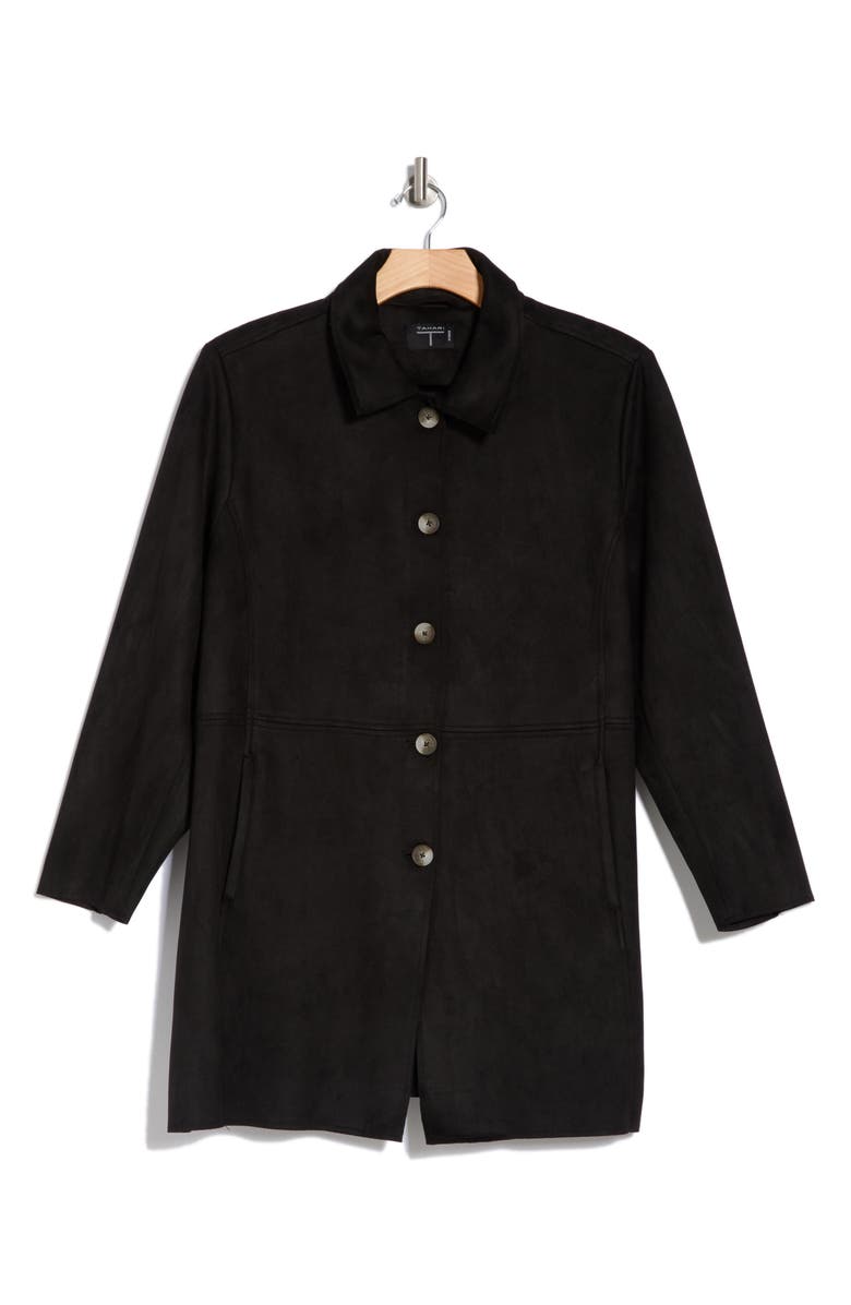T Tahari Faux Suede Coat, Alternate, color, Black