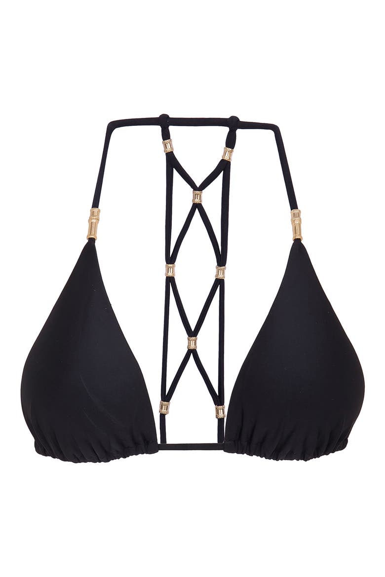 Lucy Strappy Triangle Bikini Top, Alternate, color, BLACK