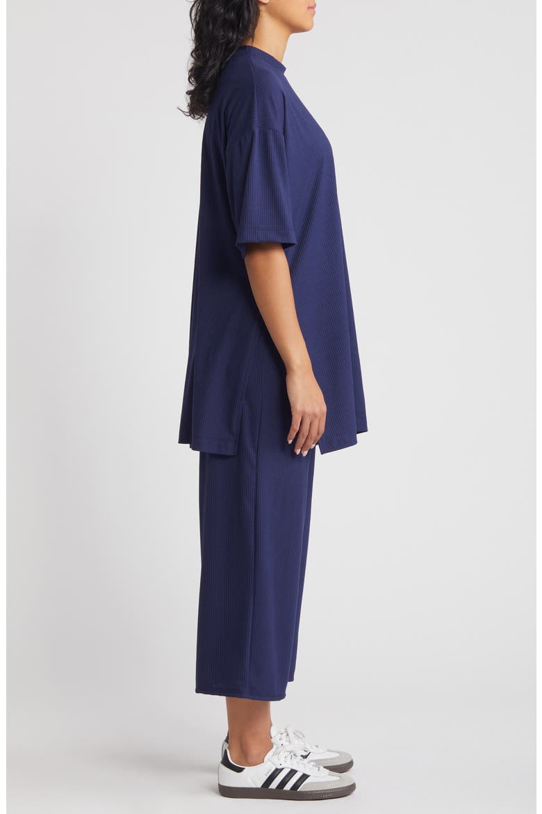 Lex Rib Oversize T-Shirt & High Waist Crop Pants, Alternate, color, MIDNIGHT BLUE
