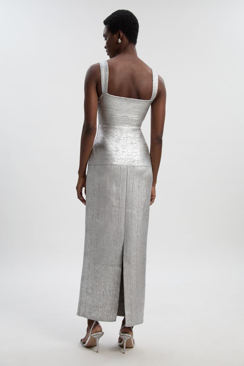 Metallic Strappy Knit Maxi Dress, Alternate, color, Silver