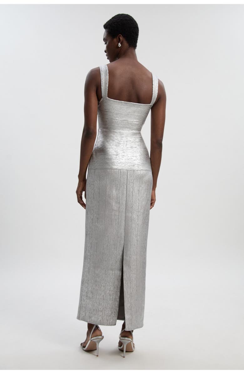 Karen Millen Metallic Strappy Knit Maxi Dress, Alternate, color, Silver