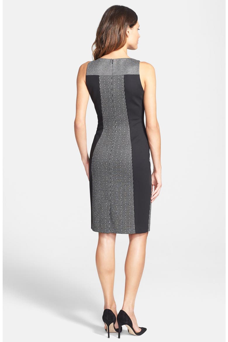 Mixed Media Sheath Dress, Alternate, color, MARLED CHEVRON COMBO