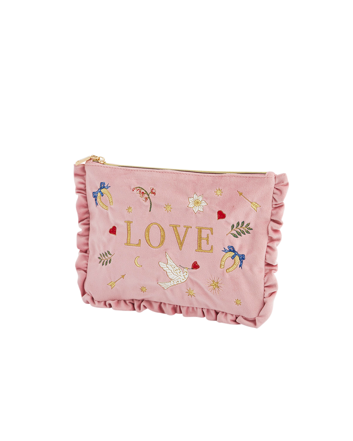 Love Scatter Velvet Embroidered Pouch, Alternate, color, Light/Pastel Pink