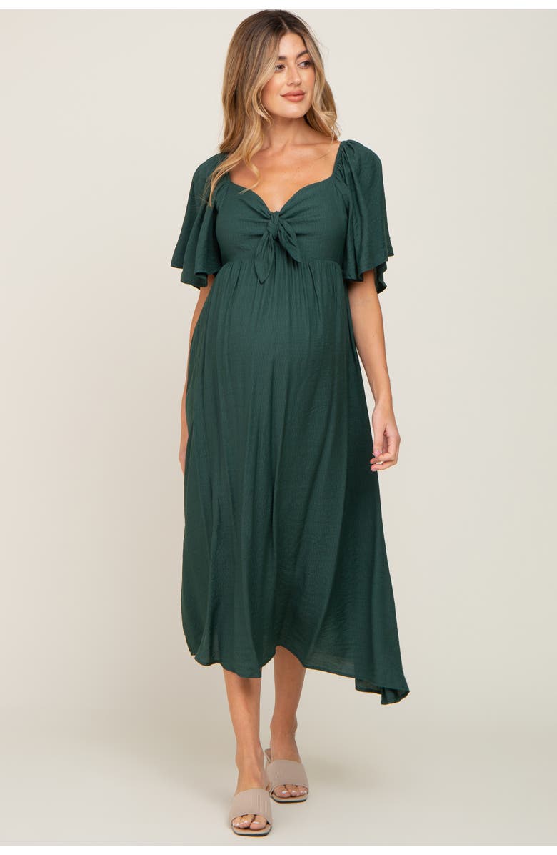 PinkBlush Front Tie Ruffle Sleeve Midi Dress, Alternate, color, Forest Green