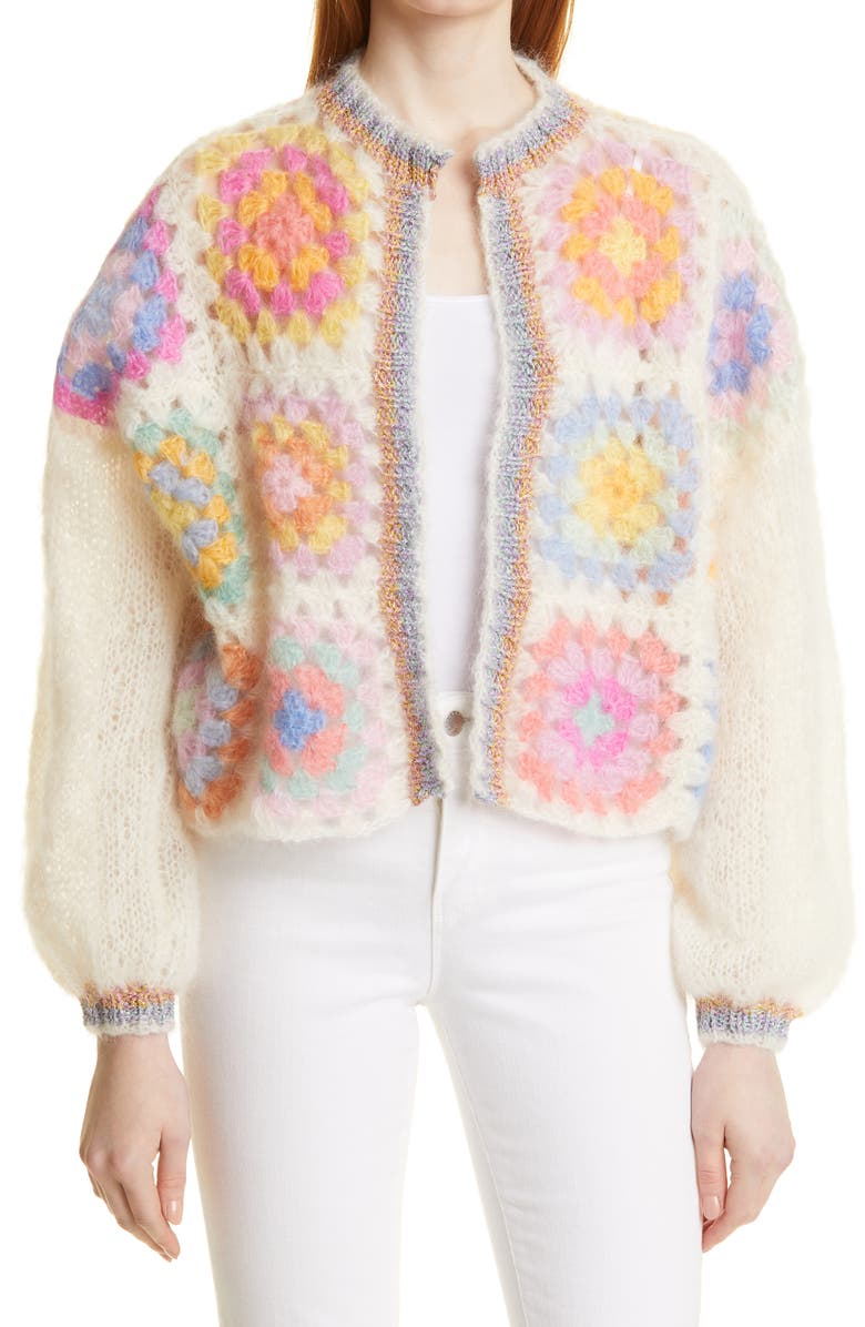 Rose Carmine Bolero Crochet Mohair & Wool Blend Cardigan, Main, color,