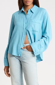 Free People Laurel Linen Blend Button-Up Shirt