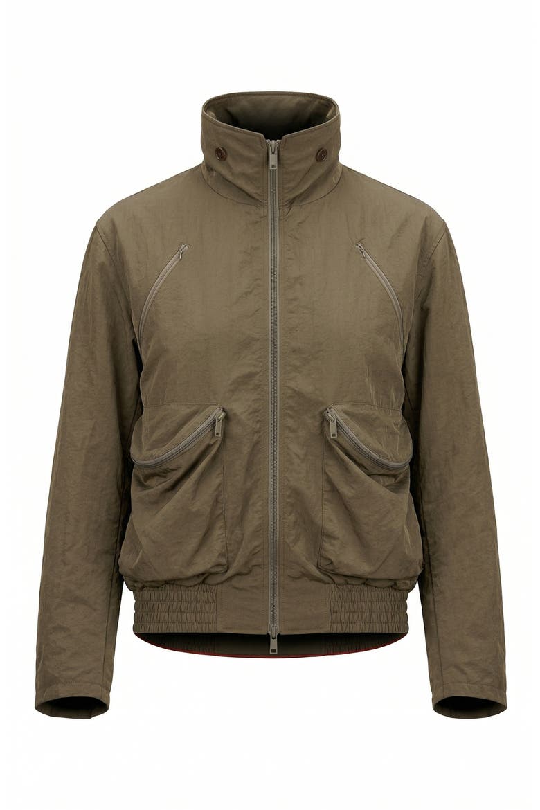 Zip Front High Collar Bomber Jacket, Alternate, color, Taupe