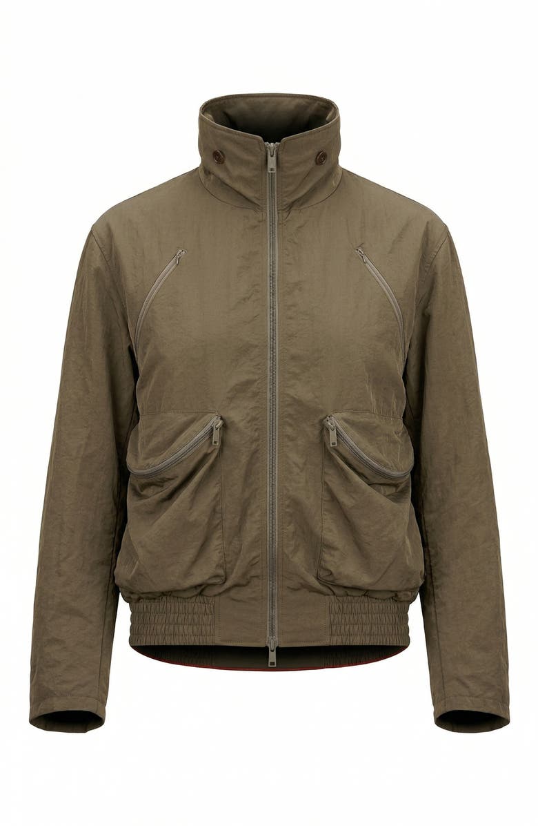 Modenaire Zip Front High Collar Bomber Jacket, Alternate, color, Taupe