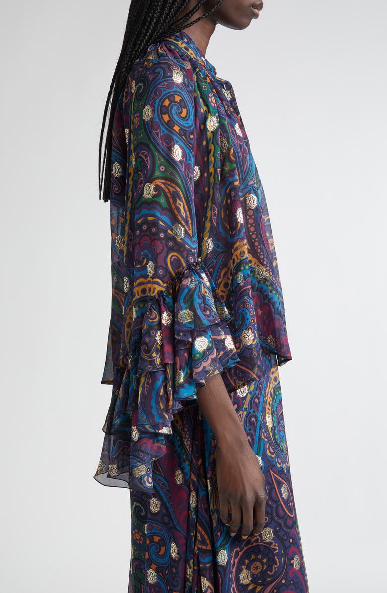 Etro Metallic Paisley Silk Shirt, Alternate, color, Stampa F.do Blu