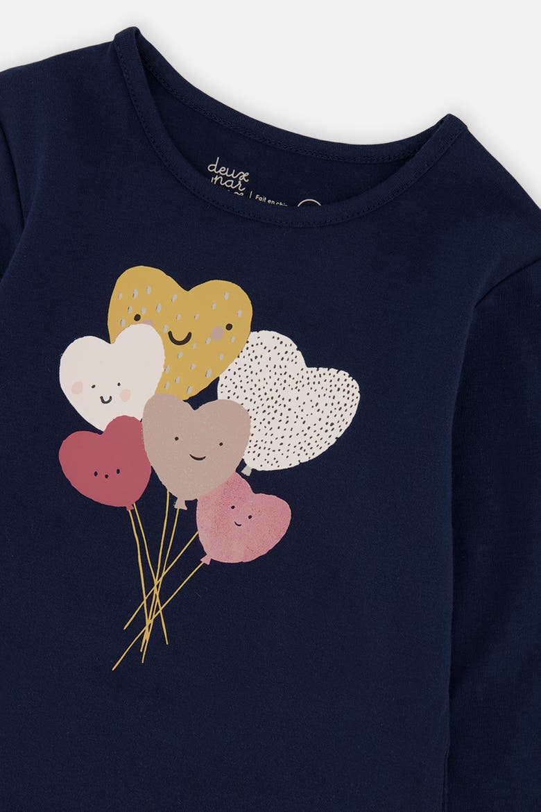 Organic Cotton Heart Balloon Long Sleeve T-Shirt, Alternate, color, Royal Blue and Pink
