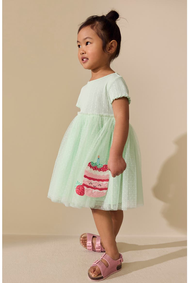 Kids' Cake Appliqué Tulle Dress, Alternate, color, BLUE/GREEN CAKE