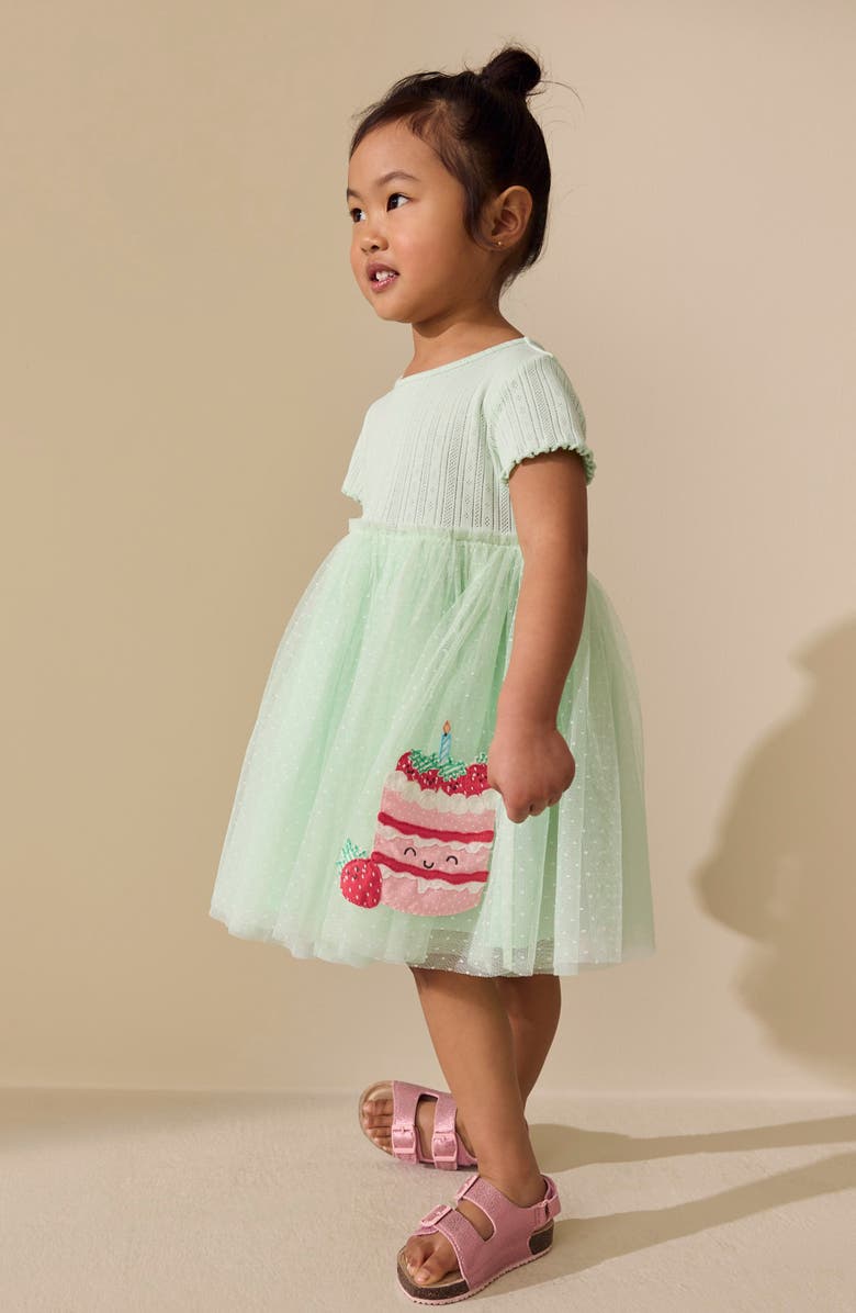 NEXT Kids' Cake Appliqué Tulle Dress, Alternate, color, Blue/Green Cake