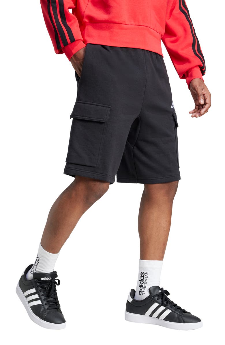 adidas Essentials Feel Cozy Cargo Shorts, Alternate, color, Black/ White