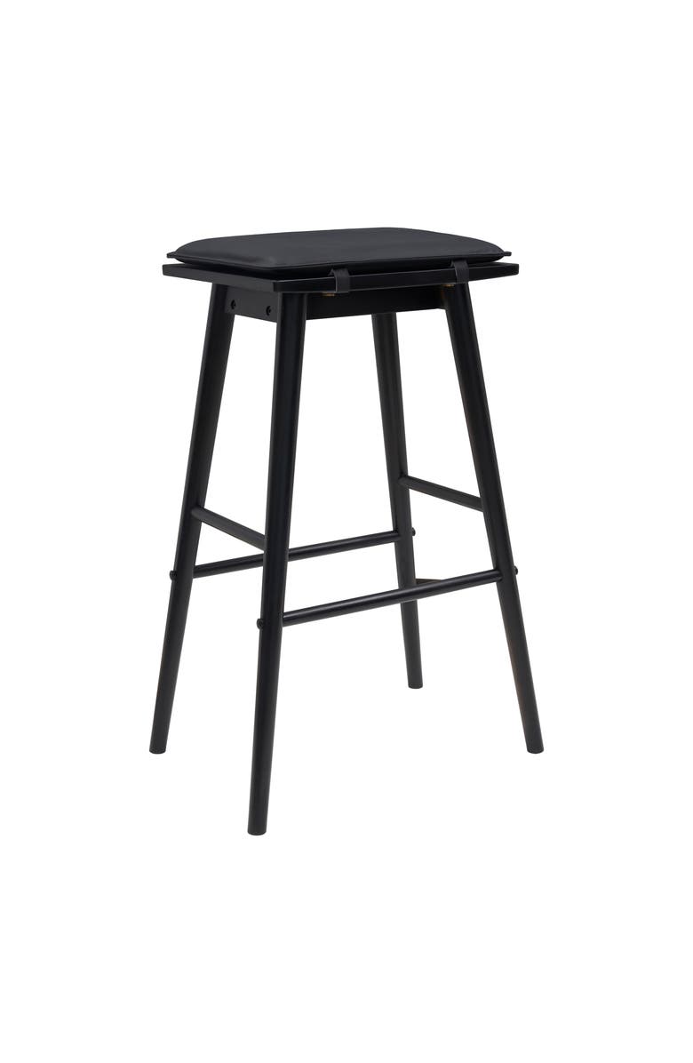 JONATHAN Y Peroni Classic Saddle-Seat Solid Wood/Vegan Leather Backless Stool with Removeable Cushion, Main, color, Black (26" Counter Stool)
