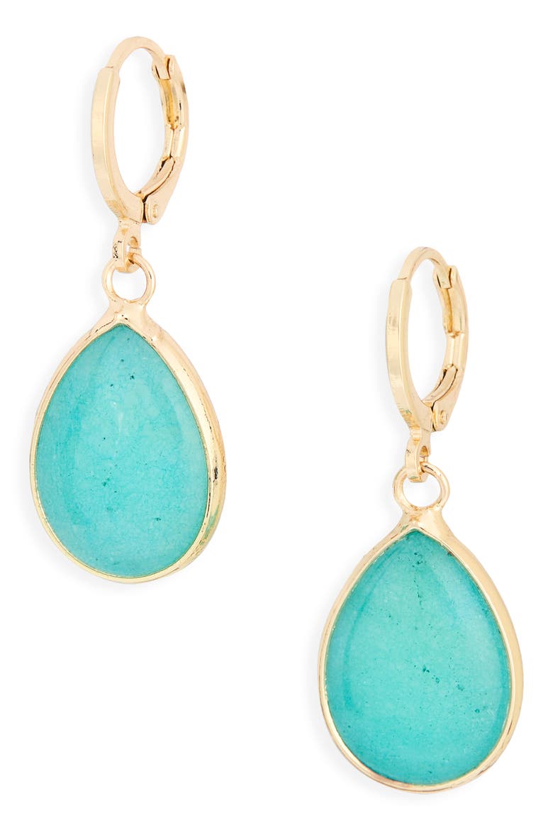 Semiprecious Stone Teardrop Earrings, Main, color, AQUA- GOLD