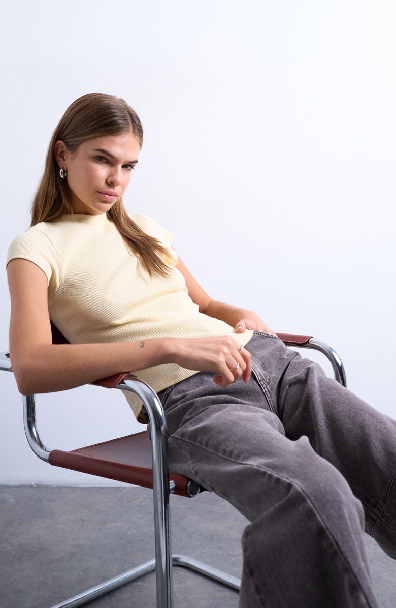 Topshop Rib Fitted Stretch Cotton T-Shirt, Alternate, color, Yellow