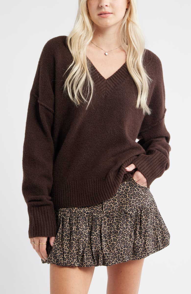 BP. Oversize Cozy V-Neck Sweater, Main, color, Brown Coffee
