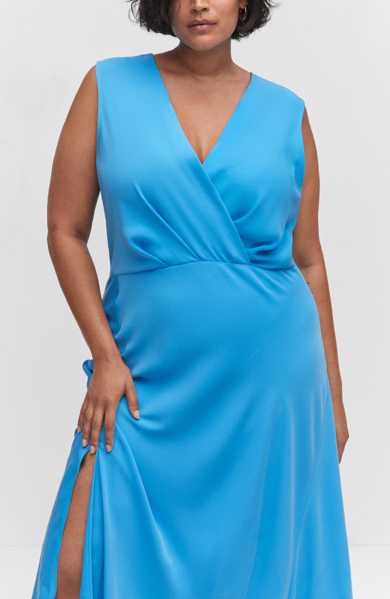 MANGO Surplice Neck Sleeveless Midi Dress, Alternate, color,