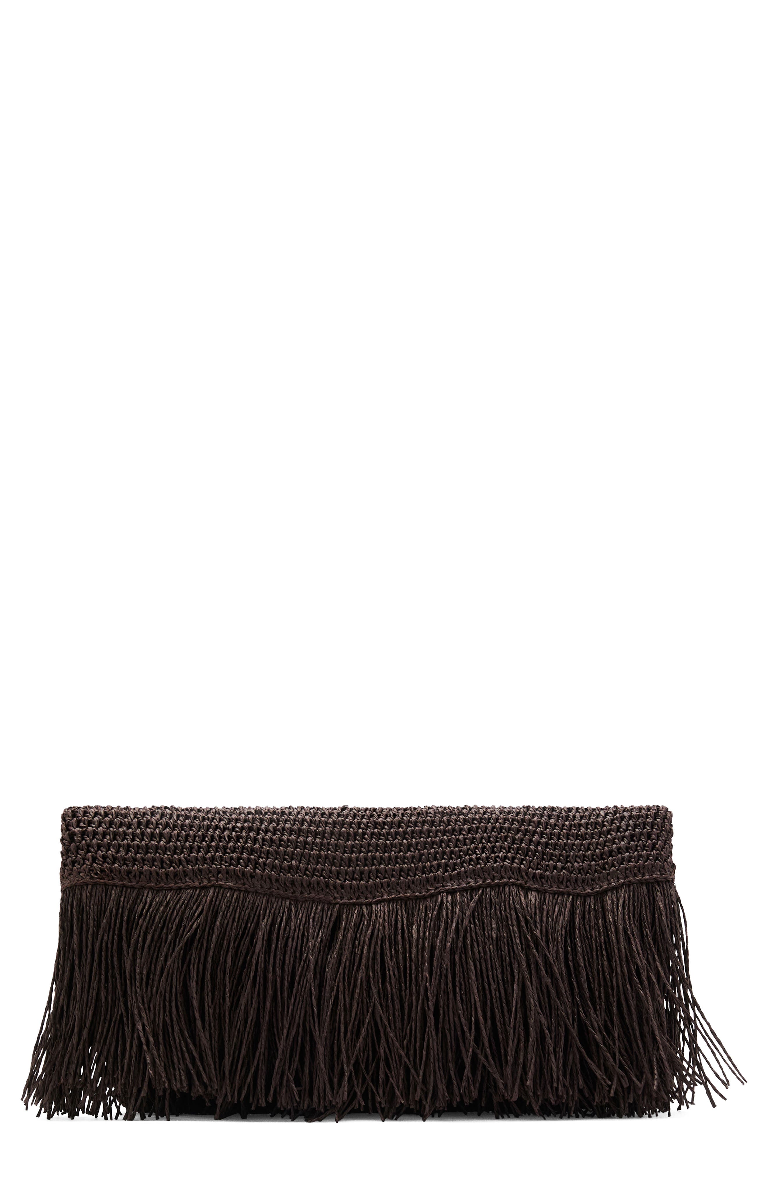 MANGO Natural Fiber Envelope Clutch with Fringe, Main, color, 