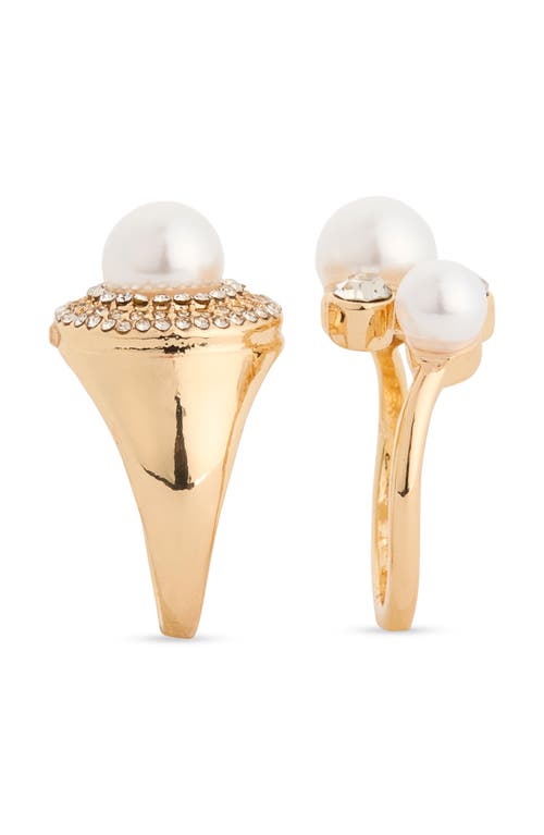 Nordstrom Rack Set Of 2 Faux Pearl & Pavé Rings In White- Clear- Gold