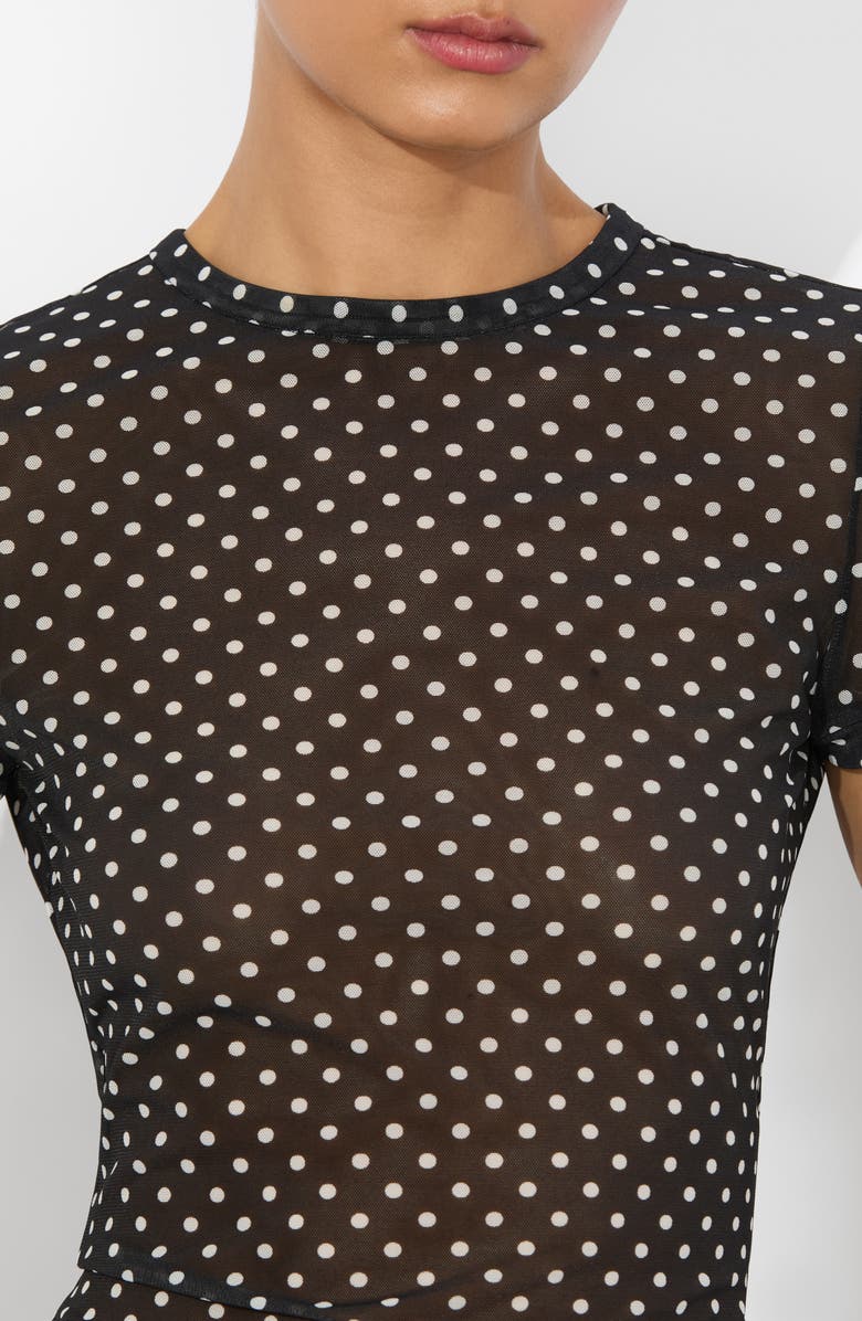 Alice + Olivia Tess Print Mesh Top, Alternate, color, Black With White Dots